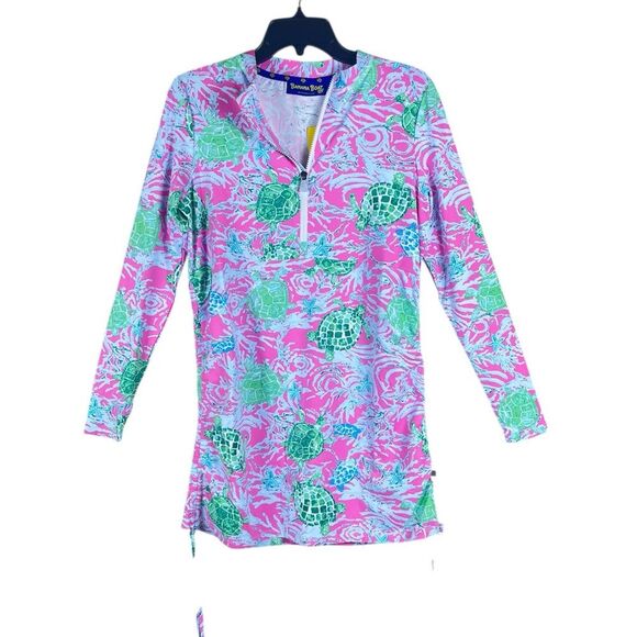Banana Boat UPF 50+ dress pink green turtle starfish long sleeves beach coverup - Picture 2 of 10